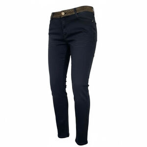 ZR Stiletto Skinny Mid Rise Stretch Black Jeans Leopard Print Waistband Size 32